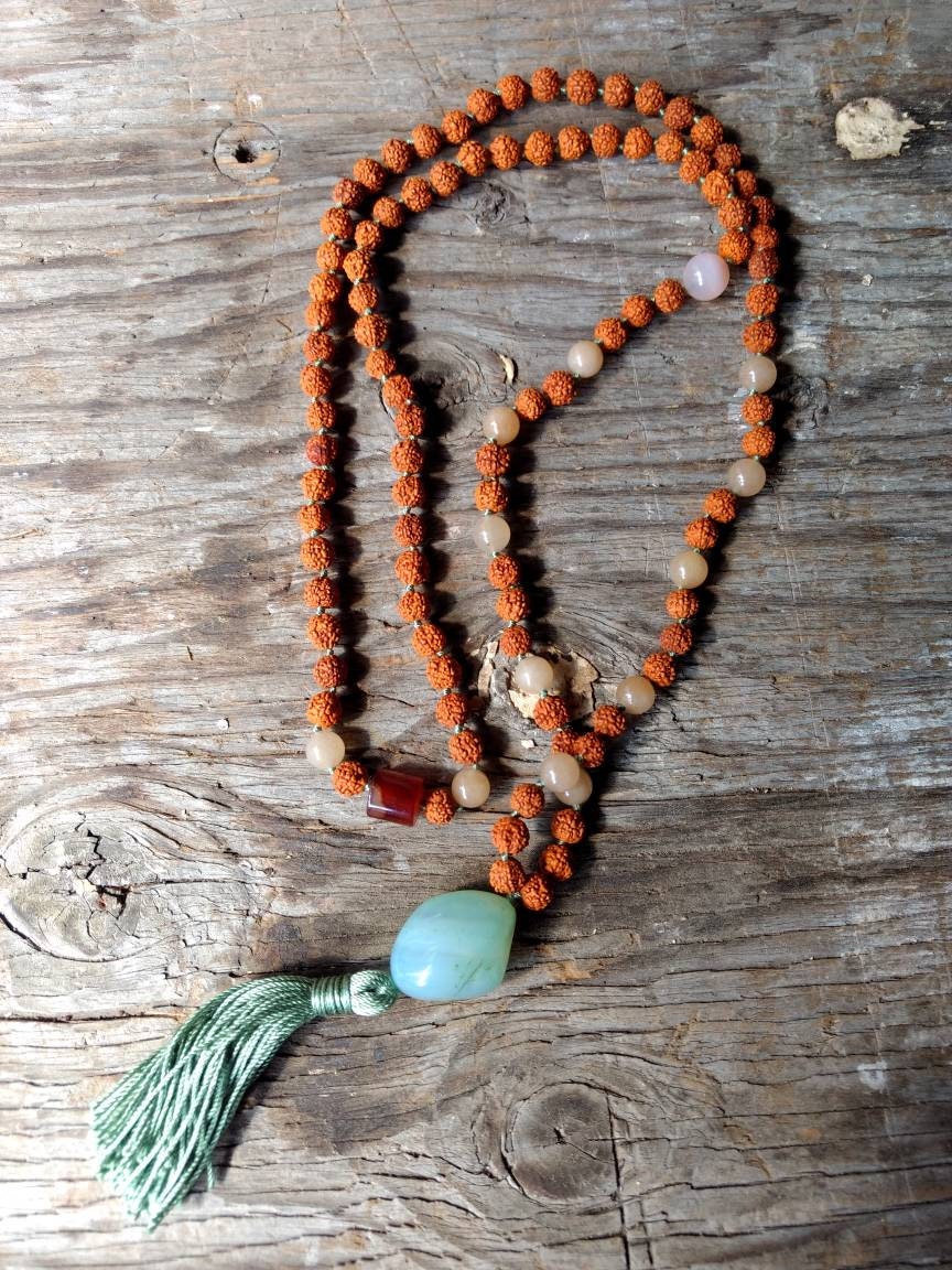 VIRGO Zodiac Mala Beads | 108 Bead Mala for August September Birthday |  Meditation Yoga Beads, Amazonite Prayer Beads, 108 Mala Necklace