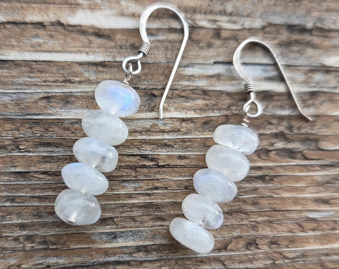 RAINBOW MOONSTONE Gemstone Earrings Sterling Silver Natural Stone