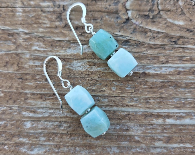 AMAZONITE CUBE Gemstone Earrings Sterling Silver Natural Stone