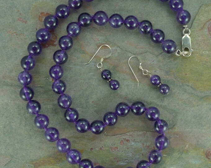 Amethyst Natural Gemstone Sterling Silver Necklace & Earring Set