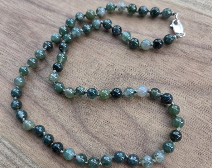 MOSS AGATE Knotted Beaded NECKLACE