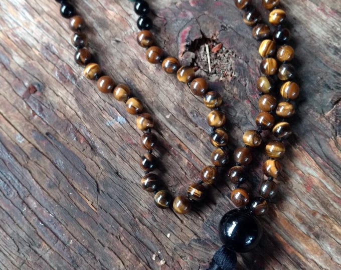 MALA: MIXED GEMSTONES Natural Gemstone Silk Tassel Necklace 108 count