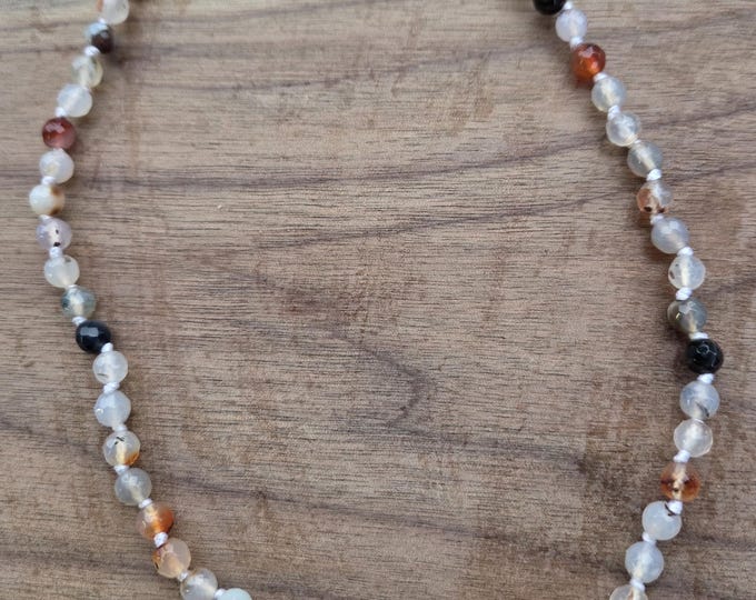MONTANA AGATE Faceted Beaded Necklace, Sterling Silver Necklace
