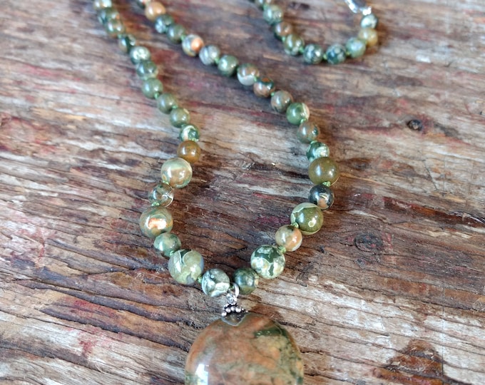 RHYOLITE Beaded Necklace All Natural Semi-Precious Stones Sterling Silver