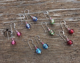 Czech Lampwork Glass Swarovski Crystal Beads Sterling Silver Earrings CHOOSE PAIR