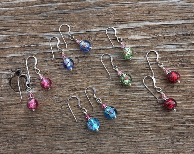 Czech Lampwork Glass Swarovski Crystal Beads Sterling Silver Earrings CHOOSE PAIR