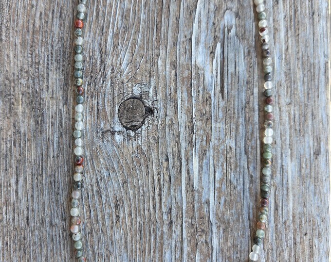 AFRICAN BLOODSTONE Small Round Bead Necklace All Natural Semi-Precious Stones Healing Metaphysical