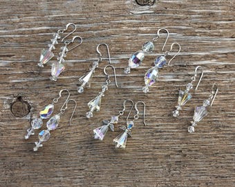 Swarovski Crystal Clear Aurora Borealis Colorful Wedding Prom Sterling Earrings CHOOSE PAIR