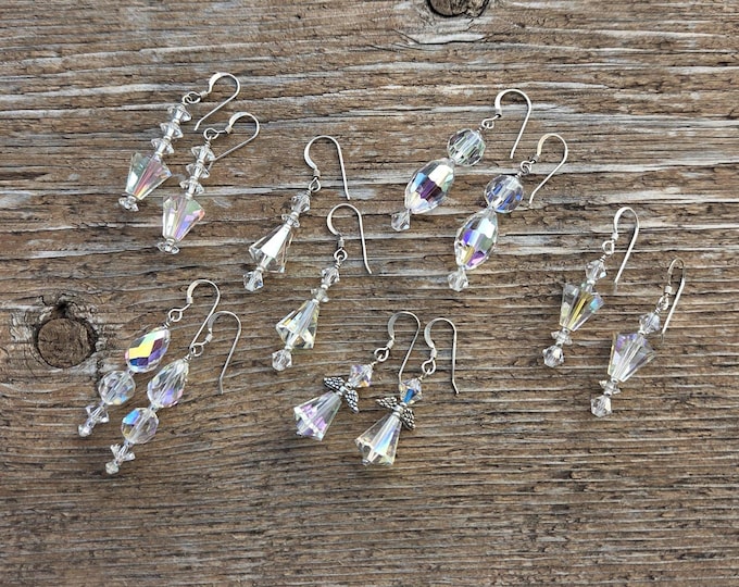 Swarovski Crystal Clear Aurora Borealis Colorful Wedding Prom Sterling Earrings CHOOSE PAIR
