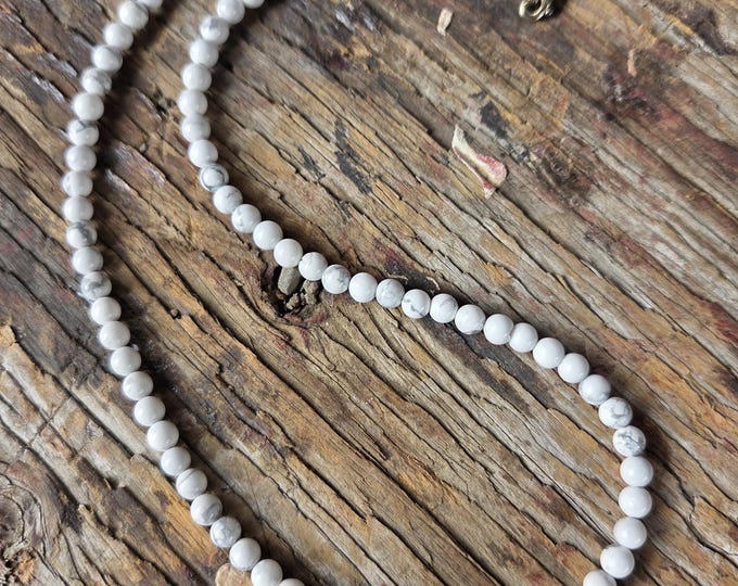HOWLITE Small Round Bead Necklace All Natural Semi-Precious Stones Healing Metaphysical