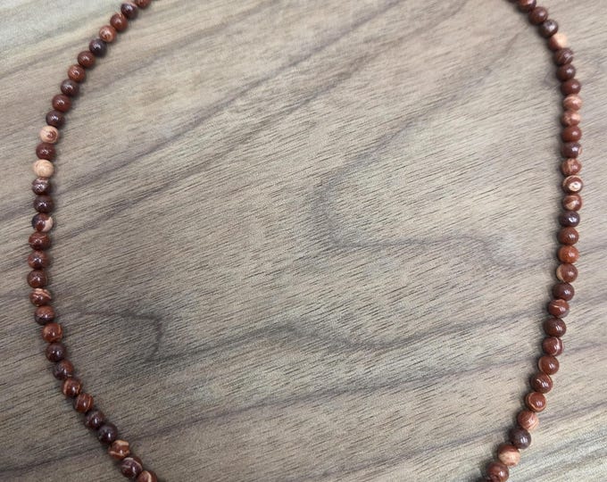 RED POPPY JASPER Small Round Bead Necklace All Natural Semi-Precious Stones Healing Metaphysical