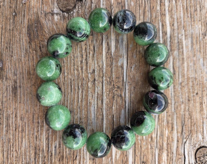 RUBY ZOISITE Large Bead Chakra Stretch Bracelet All Natural Semi-Precious Stones Healing Metaphysical