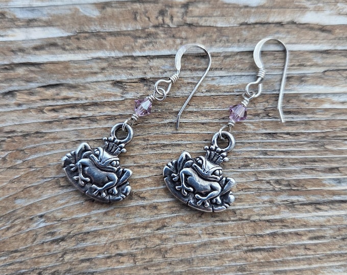 Frog Prince w/ Light Purple Swarovski Cyrstal Sterling Silver Earrings