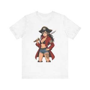 Piraten Königin Grafik T-Shirt, Unisex Piraten Shirt, Adventure Style Top, Halloween Kostüm, Geschenk für Geeks, Cosplay Wear, Sommermode