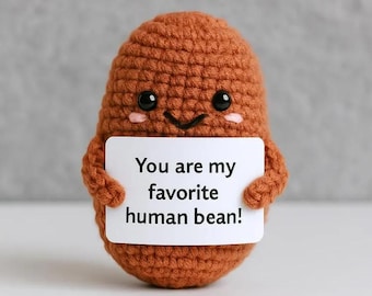 Handmade Crochet Positive Bean: Desk Decor, Coffee Lover Gift, Xmas Decor