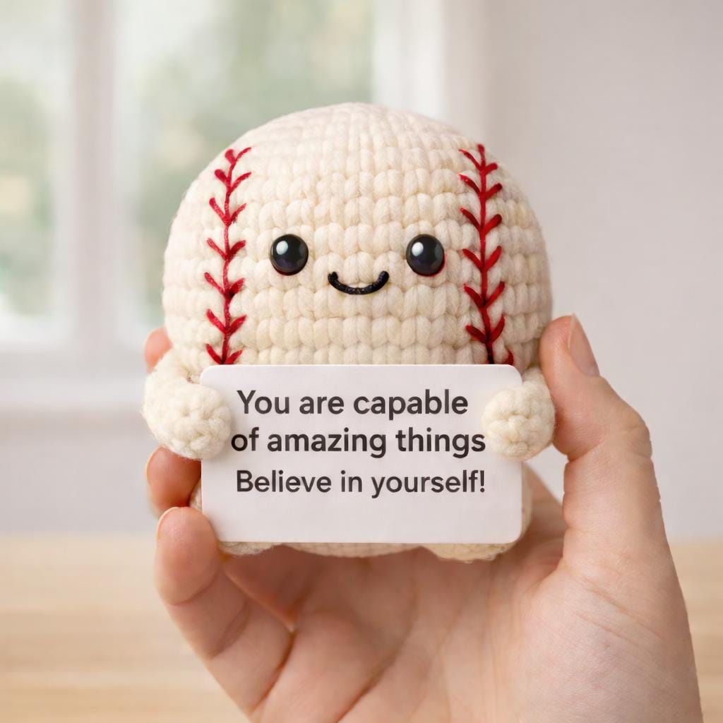 Emotional Support Crochet Baseball, Amigurumi Baseball Plush, Positive ...