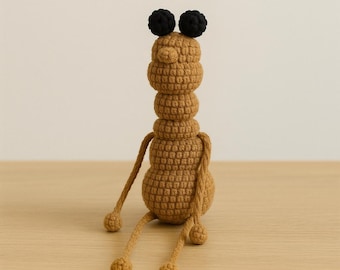 Handmade Marcus the Worm Plush Posable Crochet Amigurumi Plushie Gift for Gamer