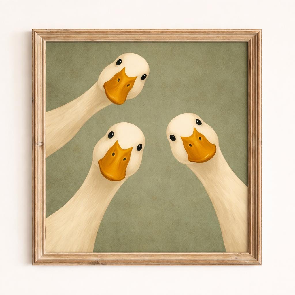 Goose Wall Art Print, Funny Duck Illustration, Farm Animal Decor ...