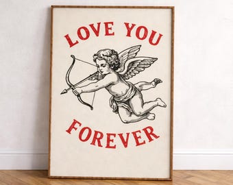 CUPID Valentines Day Art Retro Valentine Print Cupid Poster Kitchen Wall Art Valentine Home Decor