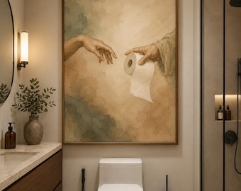 Funny Bathroom Watercolor Wall Art, Toilet Paper Renaissance Print, Humorous Bathroom Decor, Modern Restroom Poster, Toilet Artwork