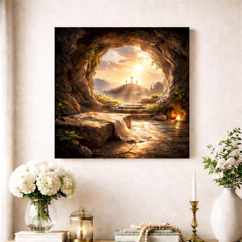 Empty Tomb Christian Wall Art, Jesus Resurrection Canvas Print, Easter ...