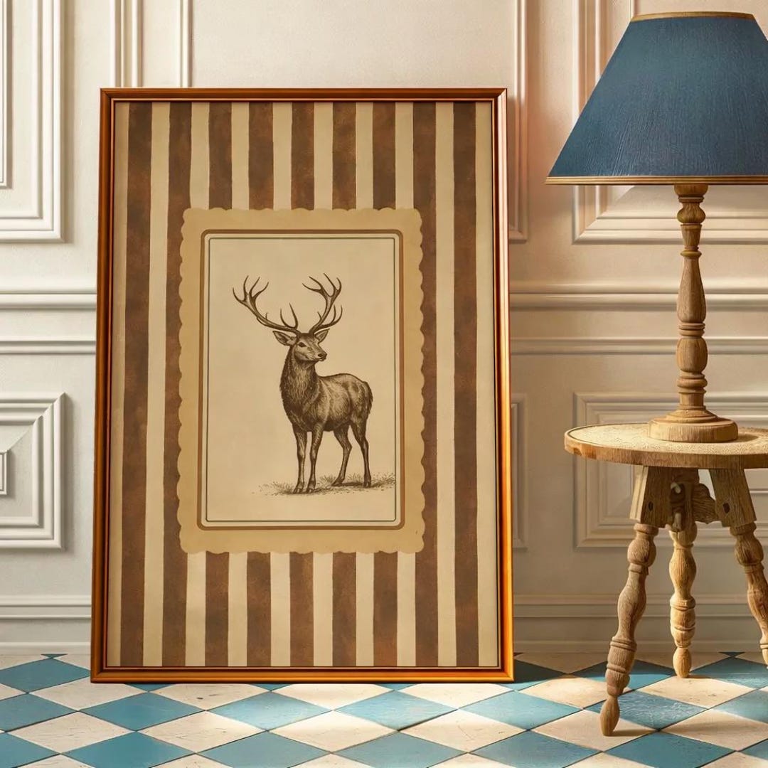 Vintage Deer Wall Art Print, Rustic Farmhouse Decor, Antique Stag ...