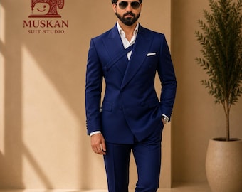Royal Blue Wedding Suit Men, Double Breasted Designer Suit, Groom Attire, Reception Outfit, Custom Made
