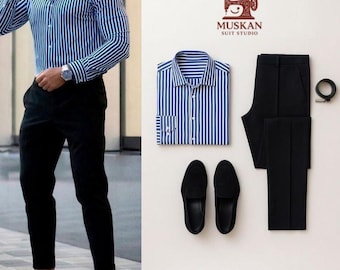 Men's Black Shirt & Beige Pants Outfit | Classy Office Wear - Etsy