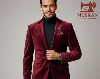 Burgundy Velvet Groom Suit – Elegant Wedding & Reception Wear