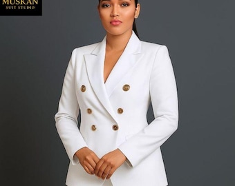 Traje de pantalón cruzado blanco: Blazer y pantalón elegantes hechos a mano