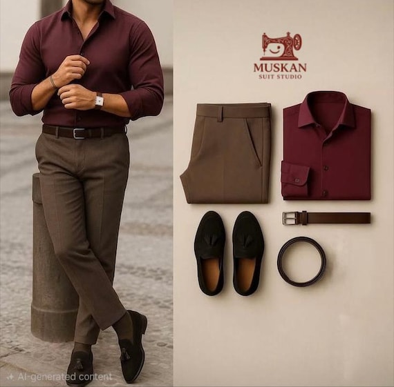 mens burgundy dress shirt outfit Burgundy Dress Shirt 20 / 38/39