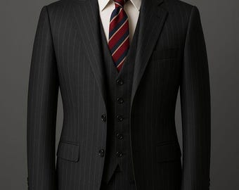 ブラックピンストライプスーツ：カスタム仕立てのスリーピース