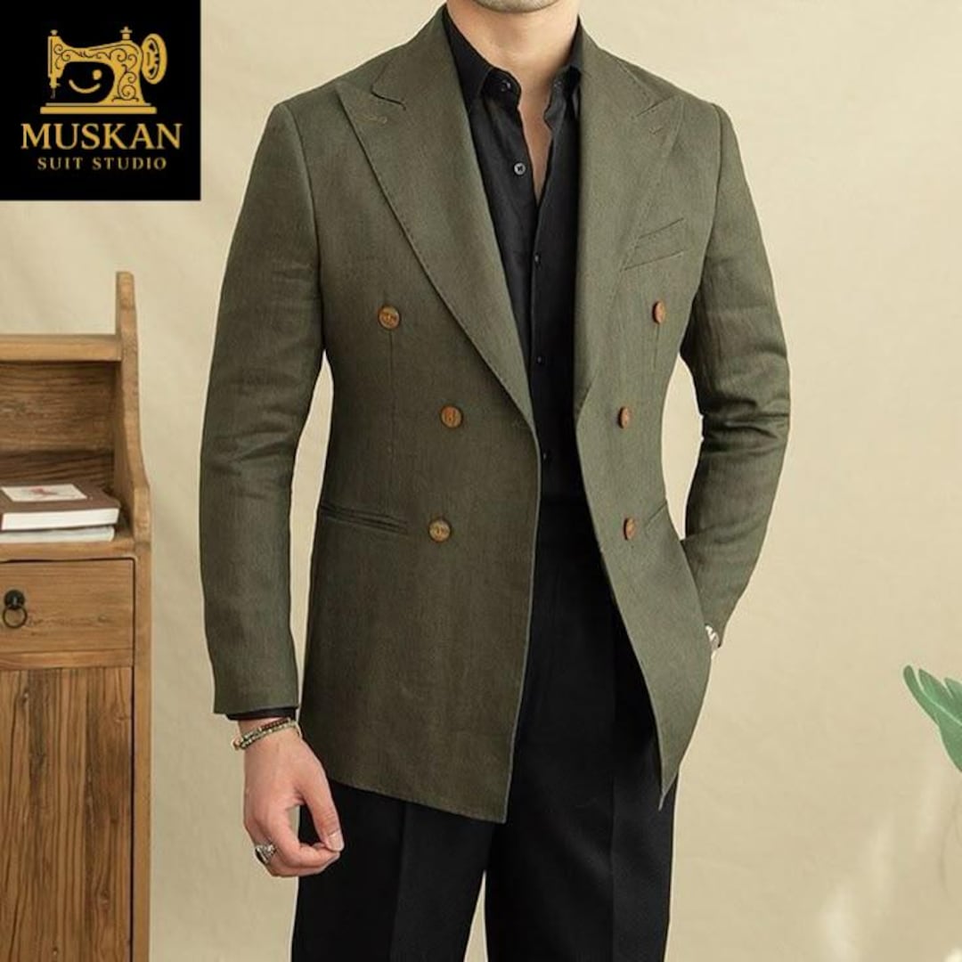Olive Green Double Breasted Blazer: Men's Slim Fit Formal Coat - Etsy