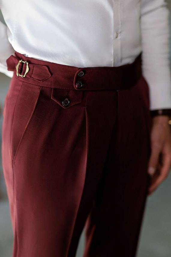 Burgundy High Waist Dress Pants | Custom Tailored Formal Trousers Burgundy High Waist Dress Pants | Custom Tailored Formal Trousers