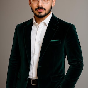 Emerald Green Velvet Suit: Men&#39;s Wedding Blazer & Black Trousers