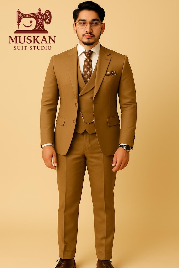 Slim Fit Brown 3-piece Suit: Wedding Groom Outfit