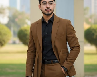 Camel Brown Suit: Slim Fit Blazer & Trousers