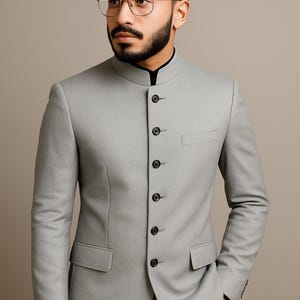Light Grey Jodhpuri Suit: Indian Bandhgala Wedding Outfit