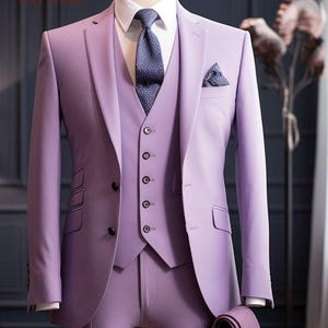 Men’s Lavender 3 Piece Suit | Coat Pant with Waistcoat | Groom Wedding Outfit | Slim Fit Formal Party Wear Blazer Set Muskan Suit Studio