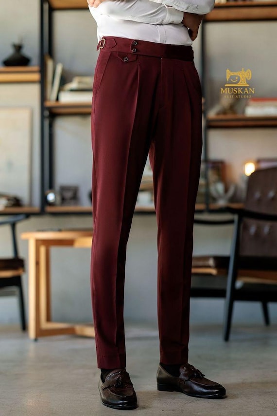 burgundy high waisted dress pants Lenny High Waist Burgundy Pleated Dress Pants main image 0