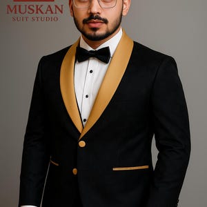 Men&#39;s Black & Gold Tuxedo: Slim Fit Wedding Suit
