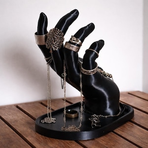 Matte Black Hand Jewelry Display: Modern Gothic Ring Bracelet Holder