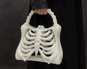 3D Skeleton Rib Cage Handbag, Gothic Halloween Bone Purse