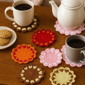 Handmade Crochet Coasters Set of 6 – Colorful Drink Coasters, Boho Table Decor, Mug & Cup Coasters,Rustic Coasters, Housewarming Gift- FF_18