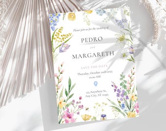 Floral Wedding Invitation Template, Editable Canva Invite, Printable Wedding Invitation, Elegant Floral Wedding Card