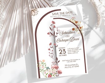 Romantic Floral Wedding Invitation, Canva Editable Template, Elegant Printable Wedding Invite
