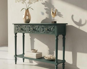Three Drawer Console Table: Solid Wood Entryway Storage – Scratch-Resistant Classic-Modern Design