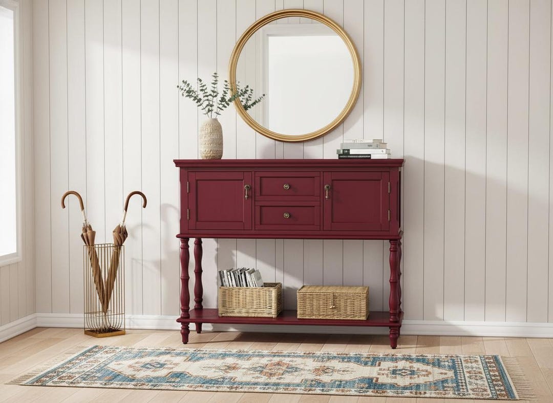 Red Console Red Console Table With Storage – Entryway Table With 2 Drawers, 2 ...