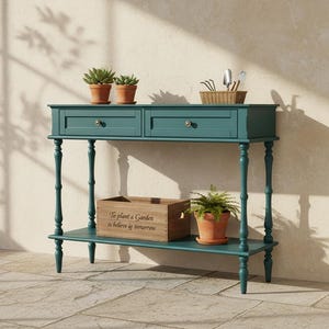 Vintage Console Table with Drawers, Entryway Storage Shelf, Slim Wood Hallway Table