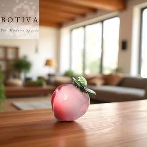 Optical Crystal Glass Peach Paperweight, Fruit Office Decor